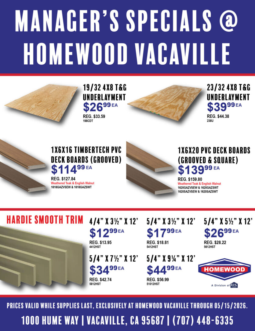 Valid exclusively at Homewood Vacaville, while supplies last through 05/15/2026.